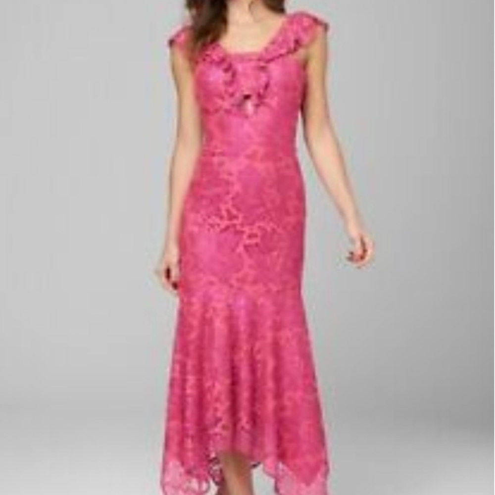 BEBE NWT Lace Ruffle Midi Dress pink glo - Picture 4 of 4